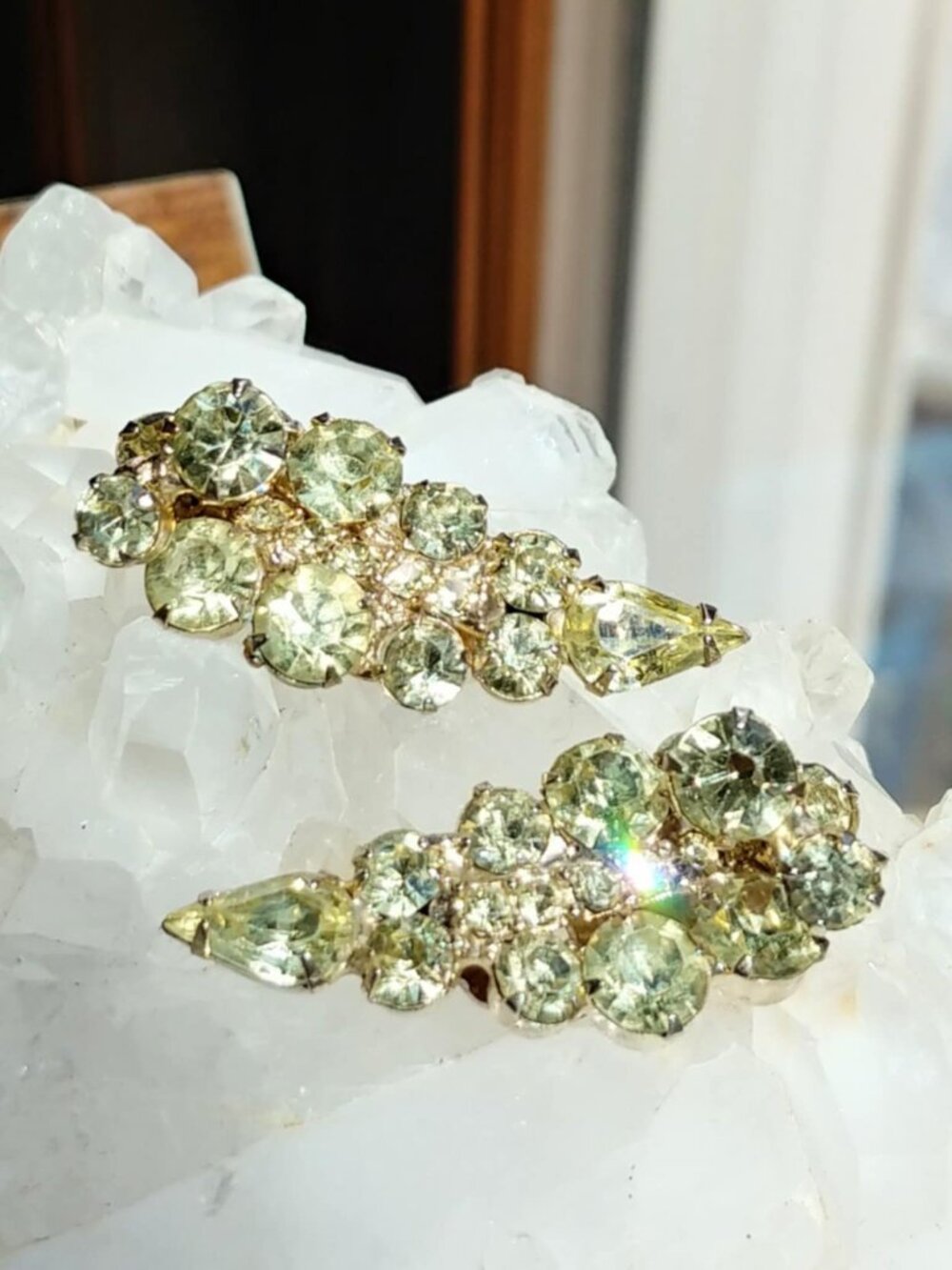 Verified Juliana D&E Ear Climber Pale Yellow Rhinestone Clip Earrings